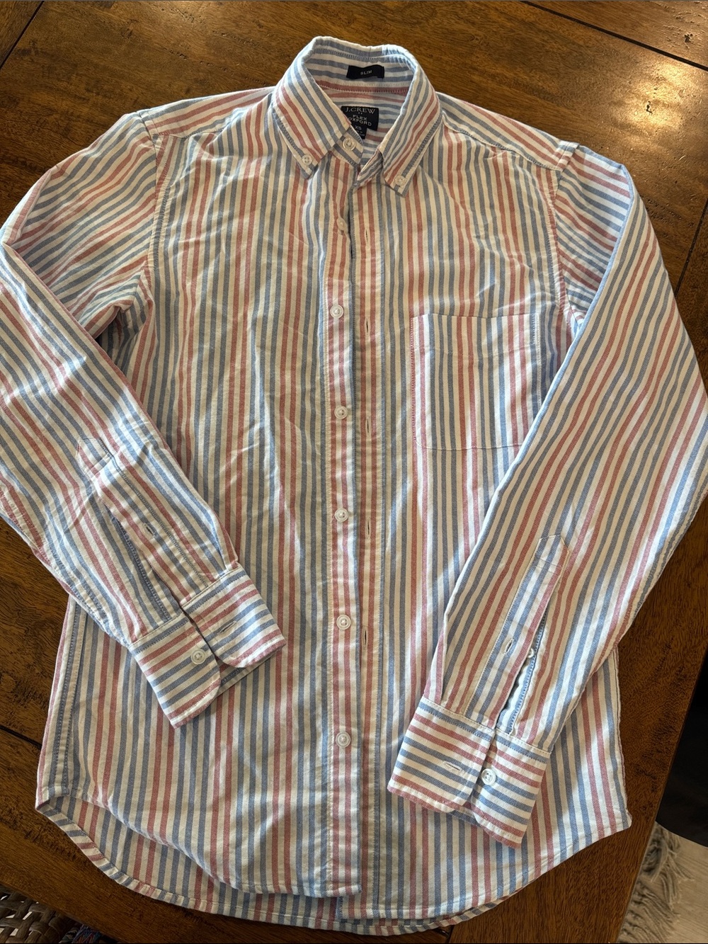 J. Crew Flex Oxford Striped Button-Down Shirt in Blue, Red & White